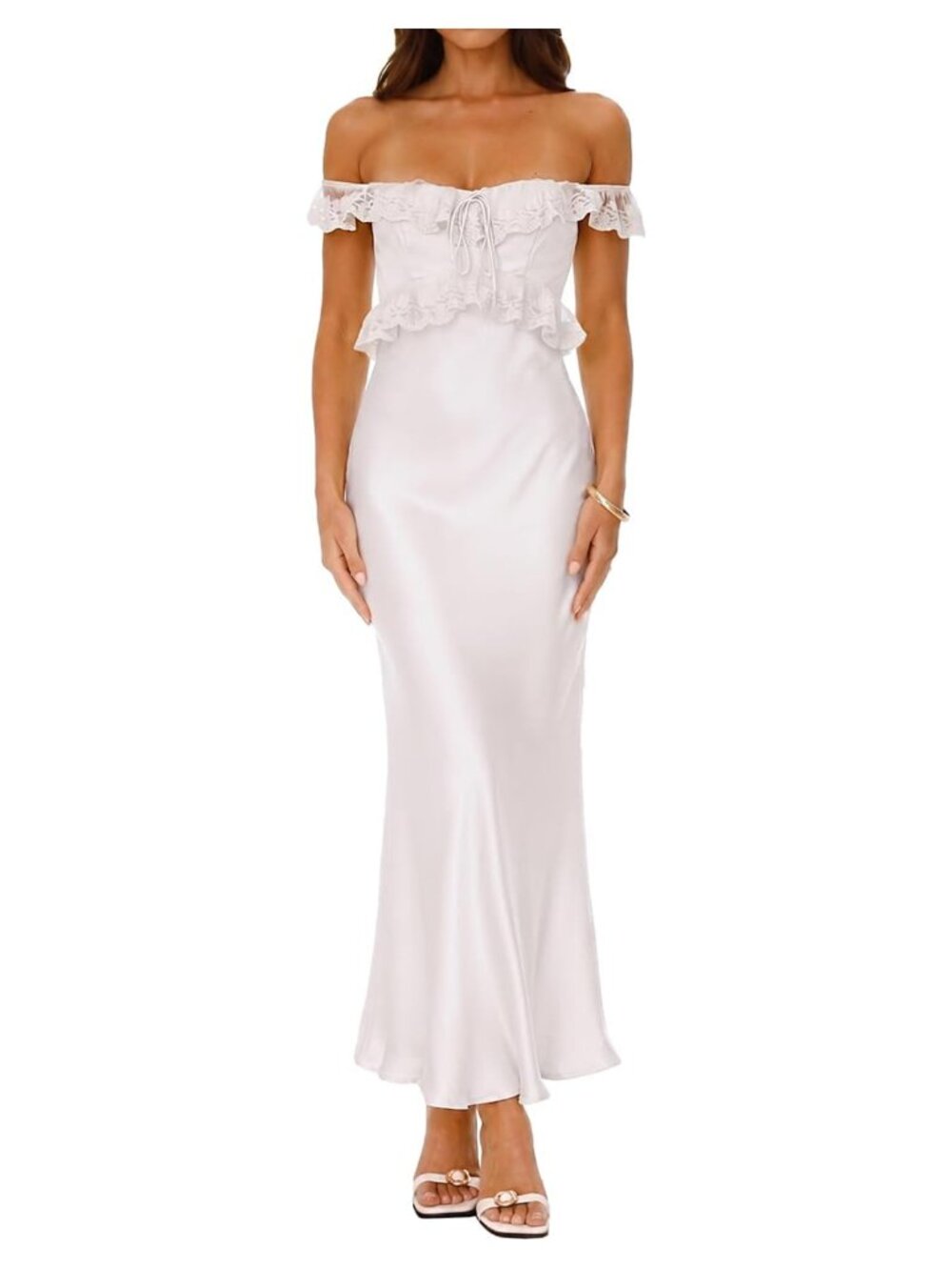 Women's Satin Off Shoulder Formal Maxi Dress Wedding Guest